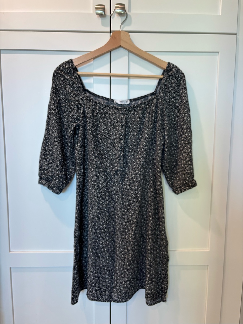 Mango MNG Black & White Printed Puff Sleeve Dress XS